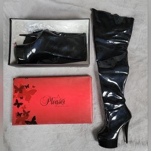 Pleaser Thigh High Black Patent Leather Boots